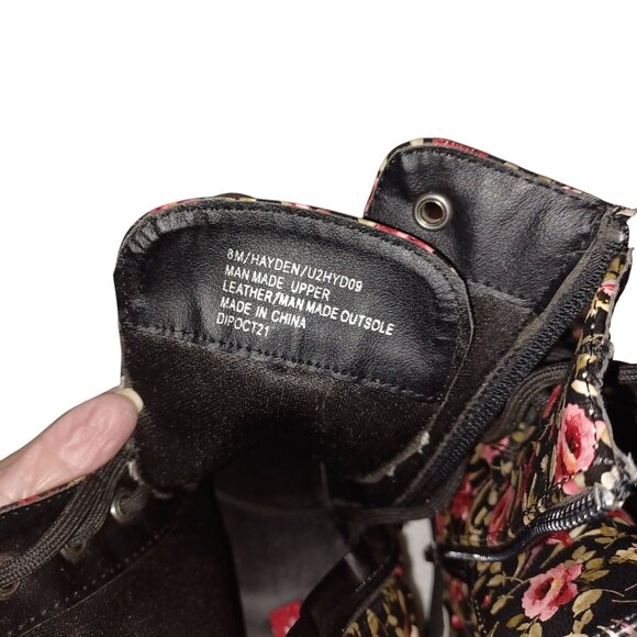 Union Bay Floral Womens Moto Combat Boots Chunky Lace Up Black/Red Rose Size 8M - Picture 9 of 10